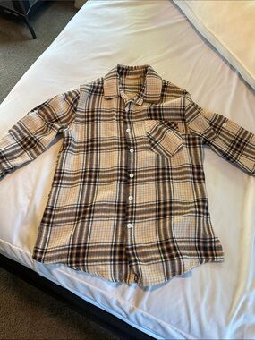 ADORA Beige and Black Plaid Button-Up Shirt
